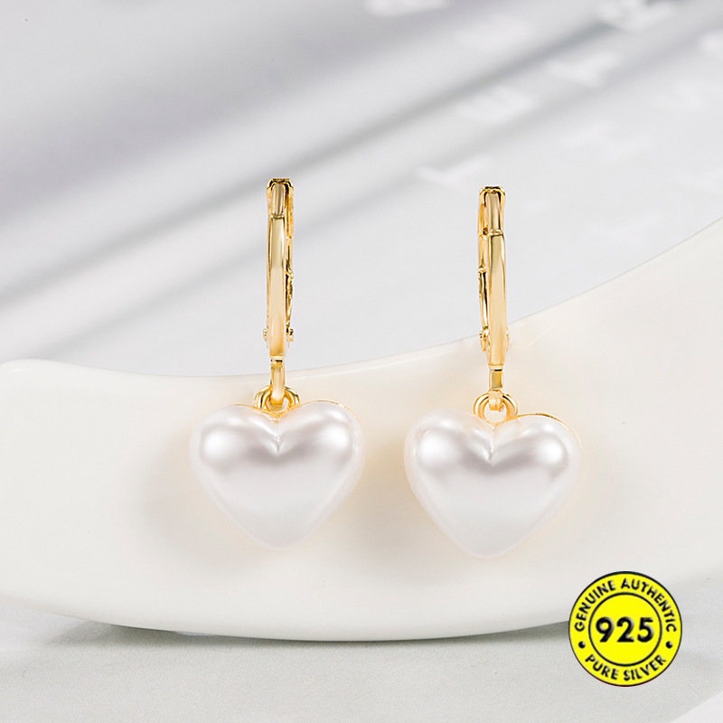 18k Anting Mutiara Hati Perempuan All-Match Anting Sederhana U1178