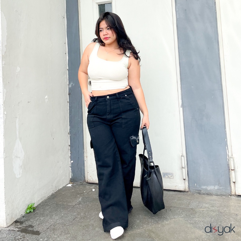 DISYAK -  JUMBO Boyfriend Cargo Jeans Black 916