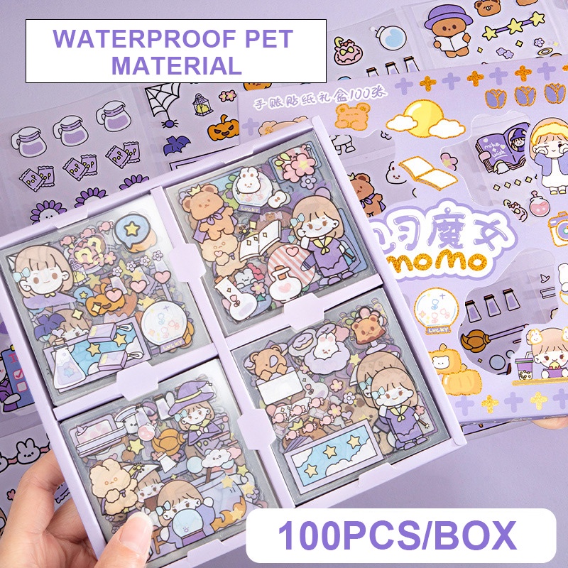 

100 Lembar/Box Stickers lucu kotak bekal sticker botol Dekorasi Handbook Scrapbook Sticker Random Delivery