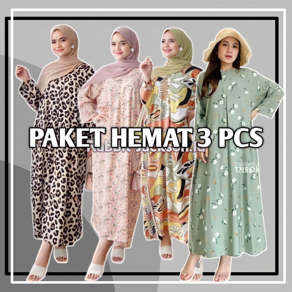 3 PCS PAKET HEMAT DASTER  GAMIS LENGAN PANJANG