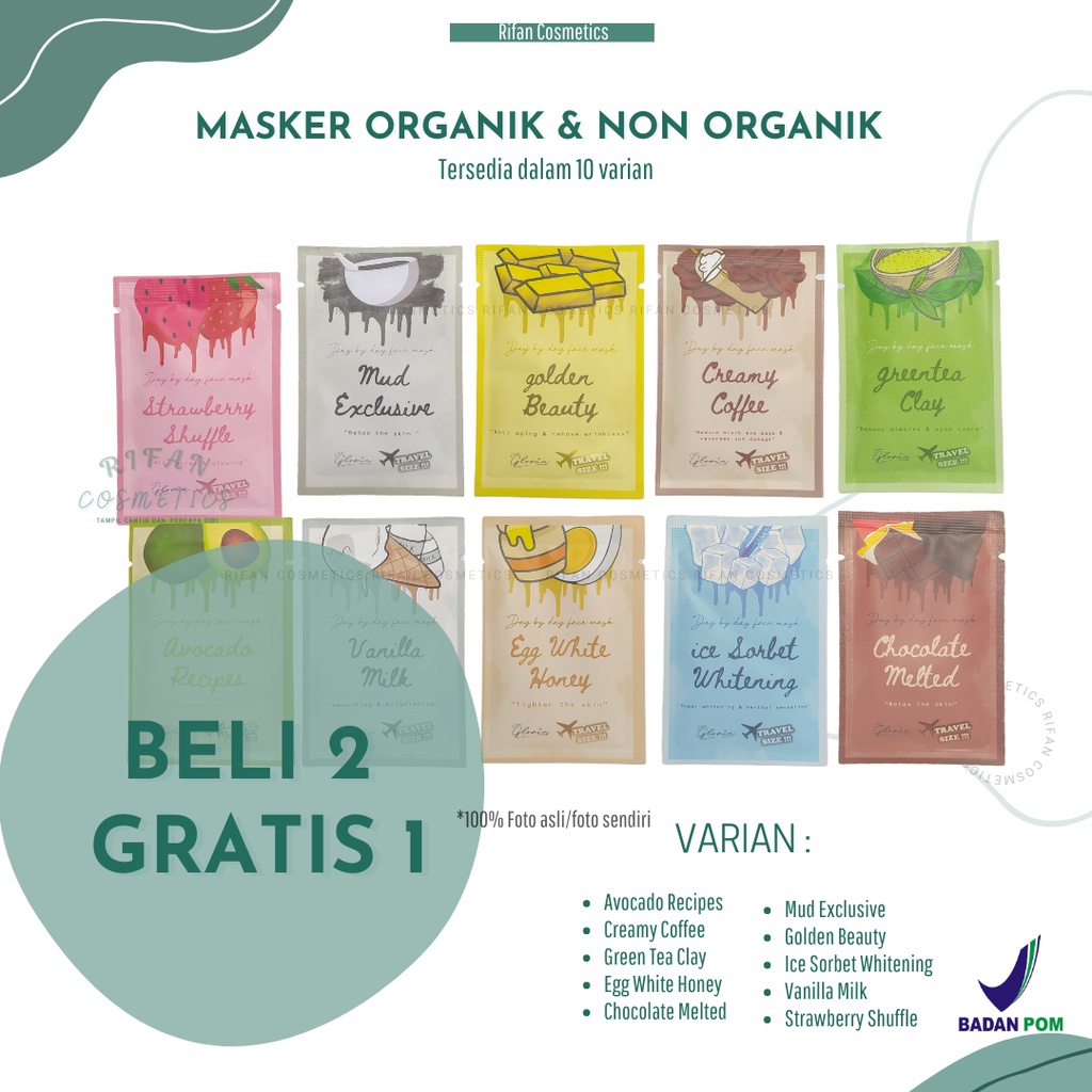 Masker Lea Gloria Travel Size 10 Varian 10gr BPOM/ Masker Bubuk/ Masker Organik dan Non Organik/ Mas