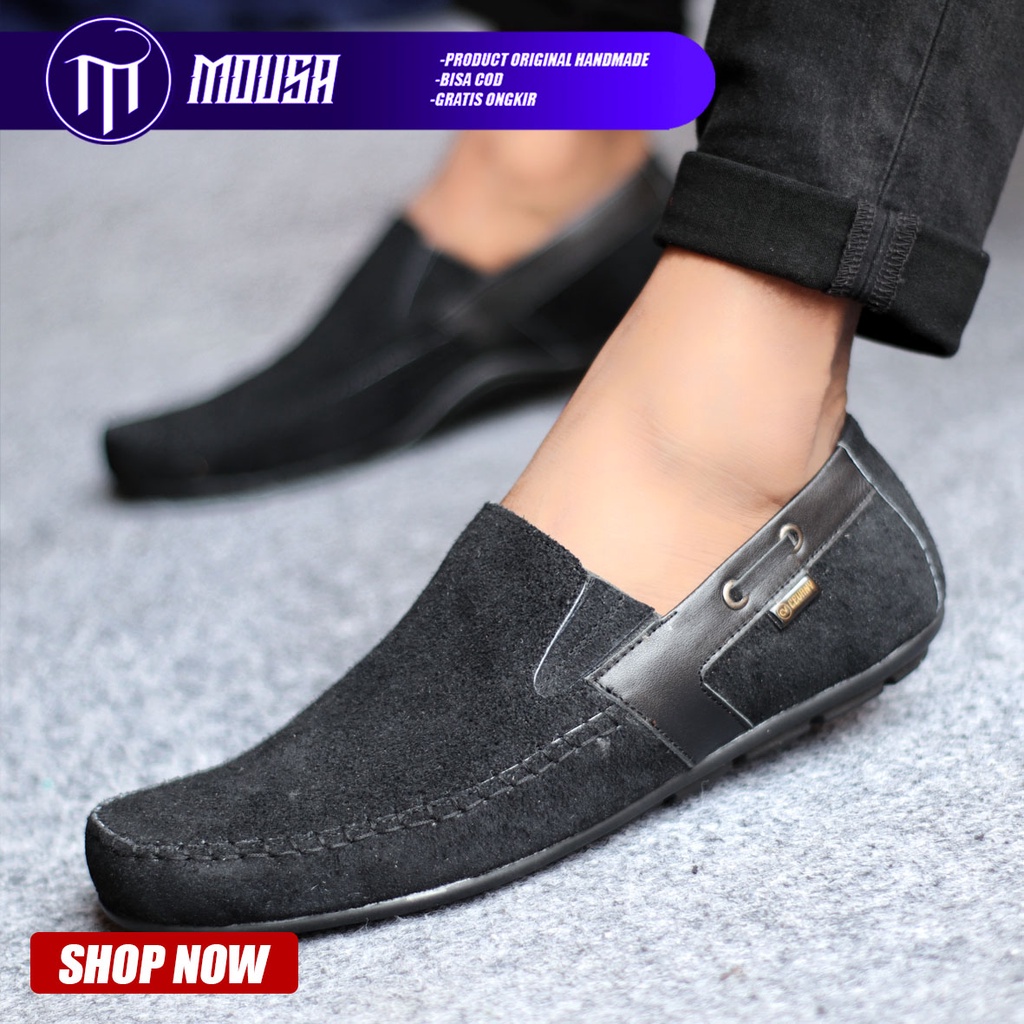 Sepatu Slip On Pria Sepatu Casual Pria Kulit Suede Kerja Kantor Kuliah Kondangan Sepatu Slop Pria Sepatu Hitam Pria Mousa Asta