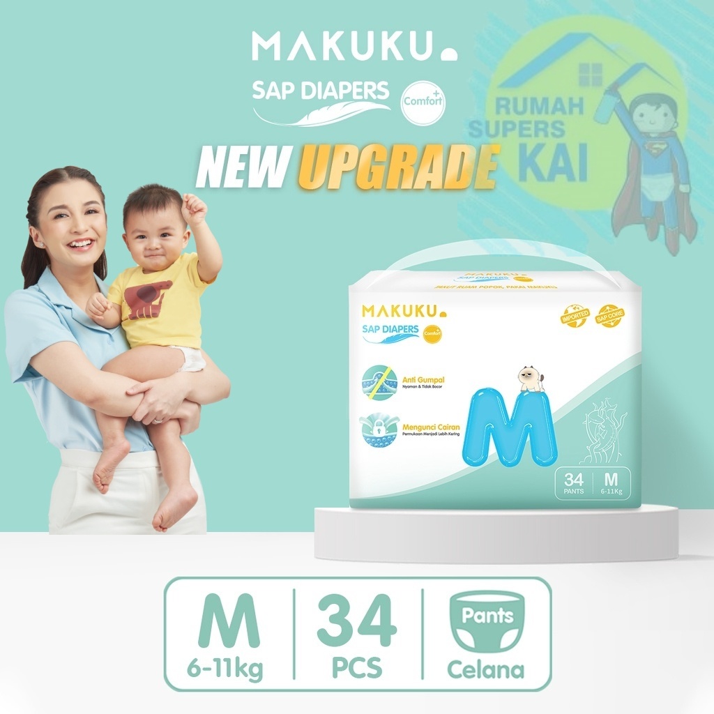 Jual MAKUKU COMFORT M34 PANTS KEMASAN BARU SAP DIAPERS | Shopee Indonesia