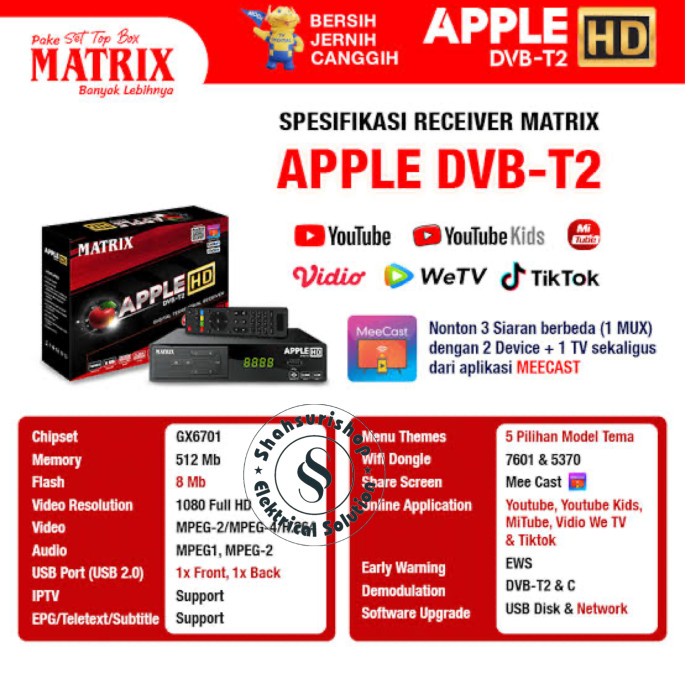 MATRIX APPLE HD SET TOP BOX STB DVB-T2 ANTENA DIGITAL RECEIVER MERAH TERBAIK