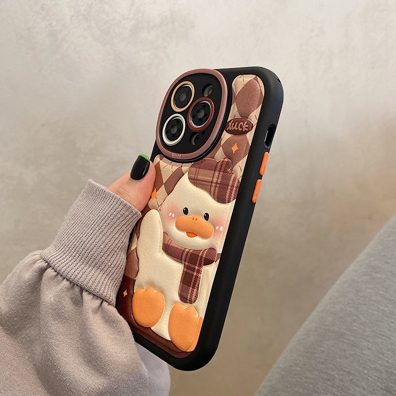 IPHONE Casing Ponsel Desain Bebek Scarf Timbul Belah Ketupat Kompatibel Dengan Iphone12 13 14 11 Pro Max ffdrtgl