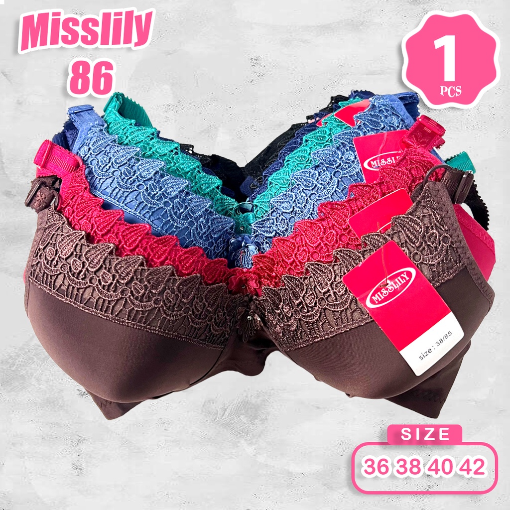 1 Pcs Bra Misslily 86 | Bra Tanpa Kawat Cup B Besar Misslily 86 Kait 3 Flower Bordir Size 36 - 38 - 40 - 42 Miss Lily Original Asli