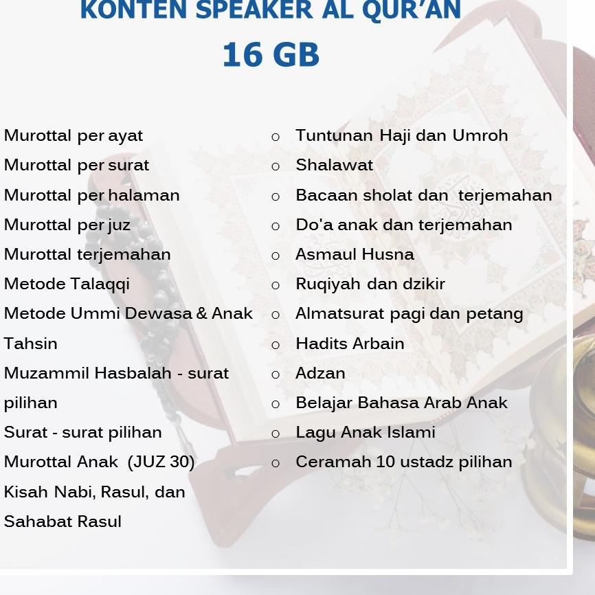 Recomended SPEAKER MUROTTAL AL QURAN ADVANCE TP 600BT CHIP 16GB