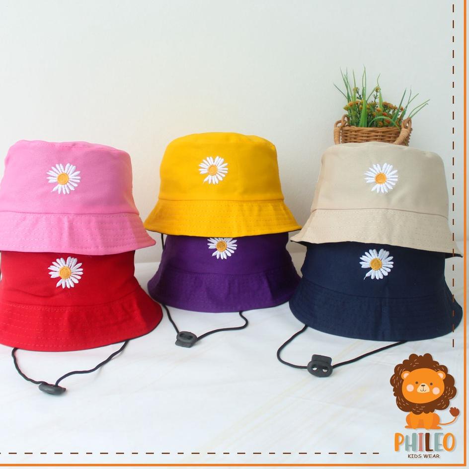 ➟ PHILEO | TOPI BUCKET TALI PREMIUM DUA SISI BOLAK BALIK - BUCKET ANAK TOPI DEWASA BUNGA DAYSI ア