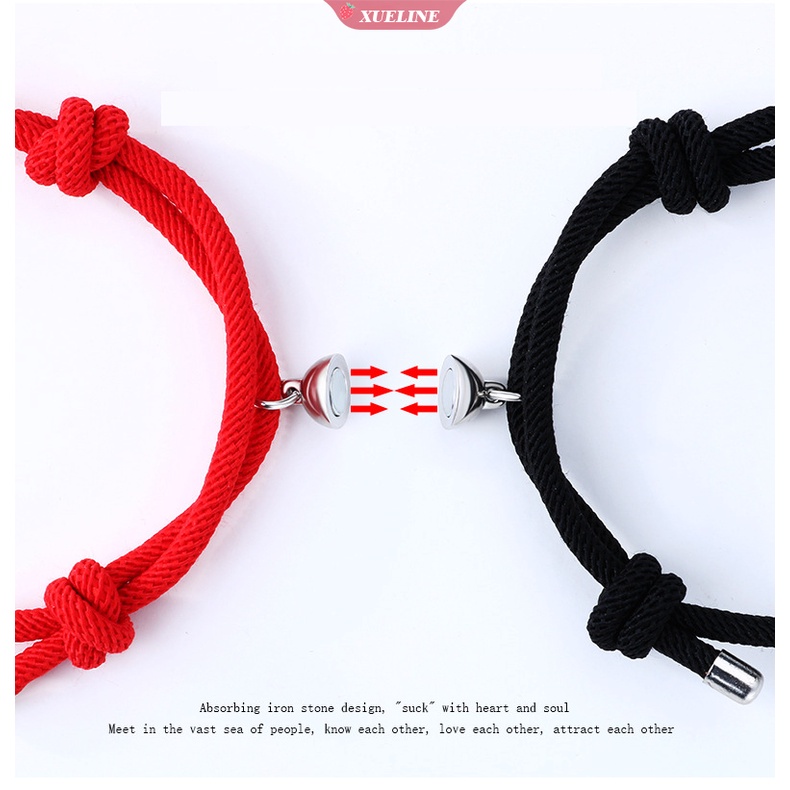 2buah Tali Persahabatan Gelang Magnet DIY Dikepang Pasangan Gelang Magnet set Kekasih Gunung Laut Perhiasan [ZXL]