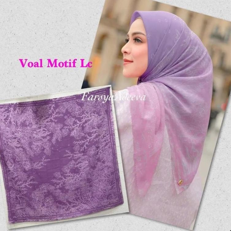 (B-T3)✪➸ HIJAB SEGI EMPAT VOAL MOTIF BUNGA AKAR UNGU KERUDUNG JILBAB terviral