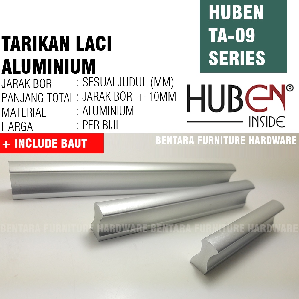 HUBEN TA-09 128MM TARIKAN LACI MEJA LEMARI KABINET GAGANG PINTU HANDLE ALUMINIUM ANODIZE ( Sekitar 12 - 13 - 14 cm )