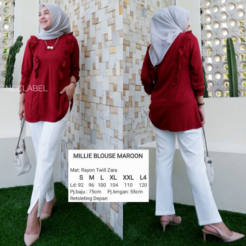 MILLIE BLOUSE ORI NCK LABEL. BLOUSE RAYON TWILL, BLOUSE POLOS WANITA, BLOUSE KERJA POLOS WANITA, ATA