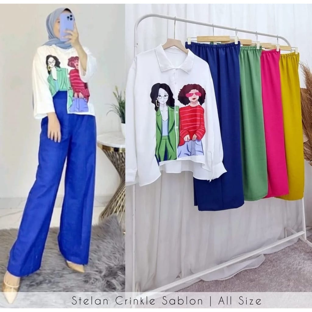 Setelan Wanita Terbaru 2022 2023 Atasan Dan Bawahan Murah Hijab Perempuan Set Baju Ootd Kekinian Rem