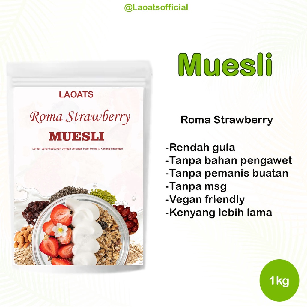 

Muesli Dried Fruit Chia Seed Oatmeal Kismis Makanan Diet Sehat Sereal Diet Rolled Oats Oat Milk Laoats Roma Strawberry (1kg)