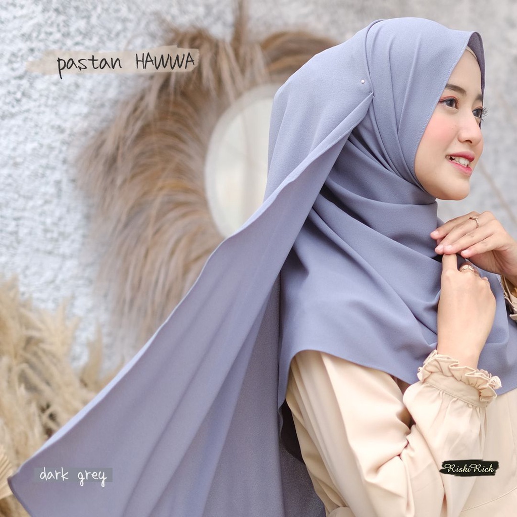 Riskirich Hawwa Hijab Vol 1 Jilbab Pashmina Syari Polos Uk 70x195 cm Bahan Crepe Premium Jahit Tepi Rapih