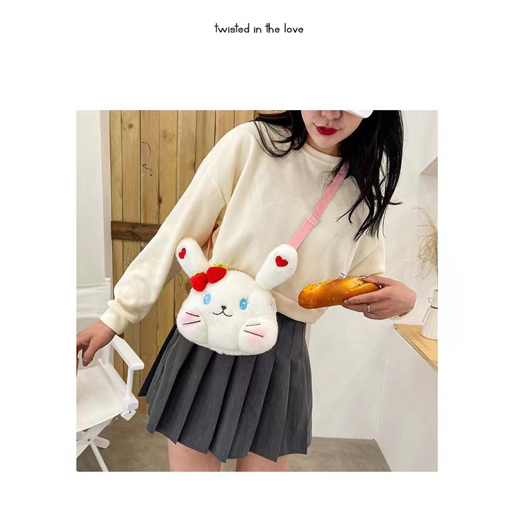 cod☜☞ready Tas selempang Madley Sling Bag Fashion Motif Kartun Karakter Hewan warna putih kelinci lucu Anak &amp; Dewasa lagilaku