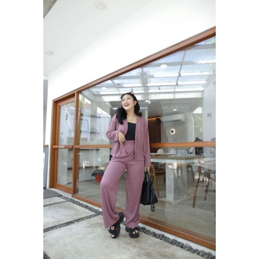 Karin Cardigan Set Kulot Jumbo | Baju Setelan Oneset Knit | Oneset Lengan Panjang Wanita