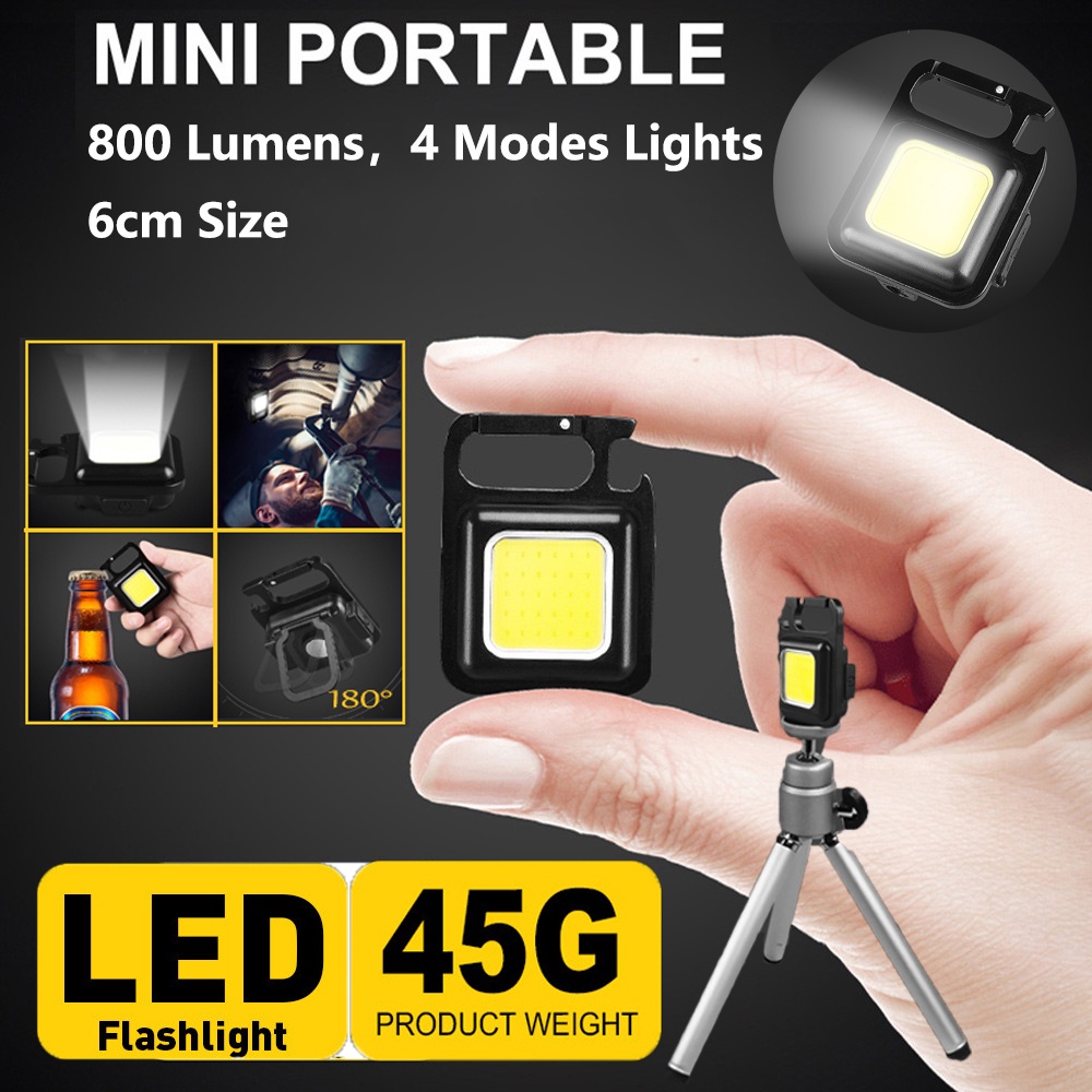 Senter Mini Lampu COB Keychain Light 800 Lumens Portabel Rechargeable Lampu LED Gantungan Kunci Lampu LED Mini Lampu Camping Emergency Lampu Isi Siaran Langsung Luar Ruangan