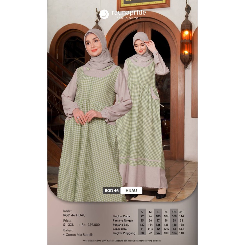 Rauna Gamis RGD 46 - RGA 46 - RGR 46 Hijau / Fashion Muslim Gamis Dewasa - Anak - Remaja / Baju Muslim