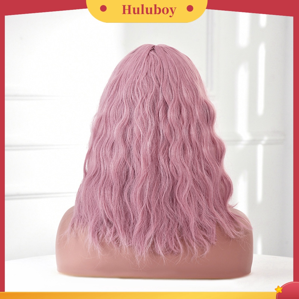 Wig Rambut Keriting Medium Ringan Dengan Poni Warna Pink Untuk Pesta Cosplay