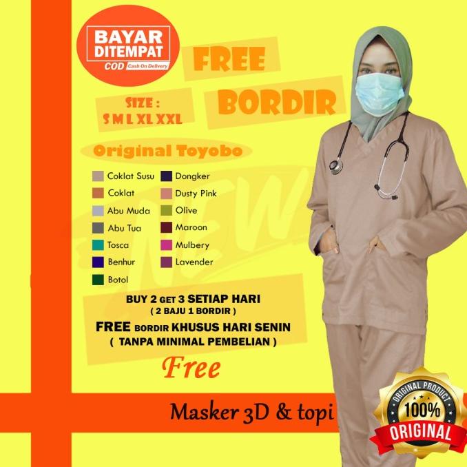 Set Baju MEDIS OK oka Toyobo Scrub Lengan Panjang warna COKLAT SUSU