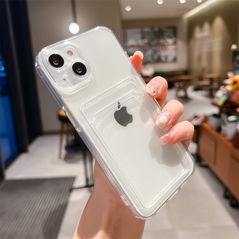 IPHONE Casing Ponsel Perlindungan Kamera Slot Kartu Transparan Untuk Iphone13 11 12 Pro max Shockproof Bumper Plating Penutup Belakang Untuk iphone14