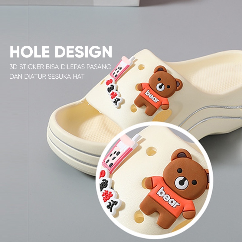 Lazy Bear Sandal Wedges Jibbitz Slip On / H14 Sendal Jalan-jalan Wanita Comfy EVA Korea / Sandal Jelly Fuji Motif Bear