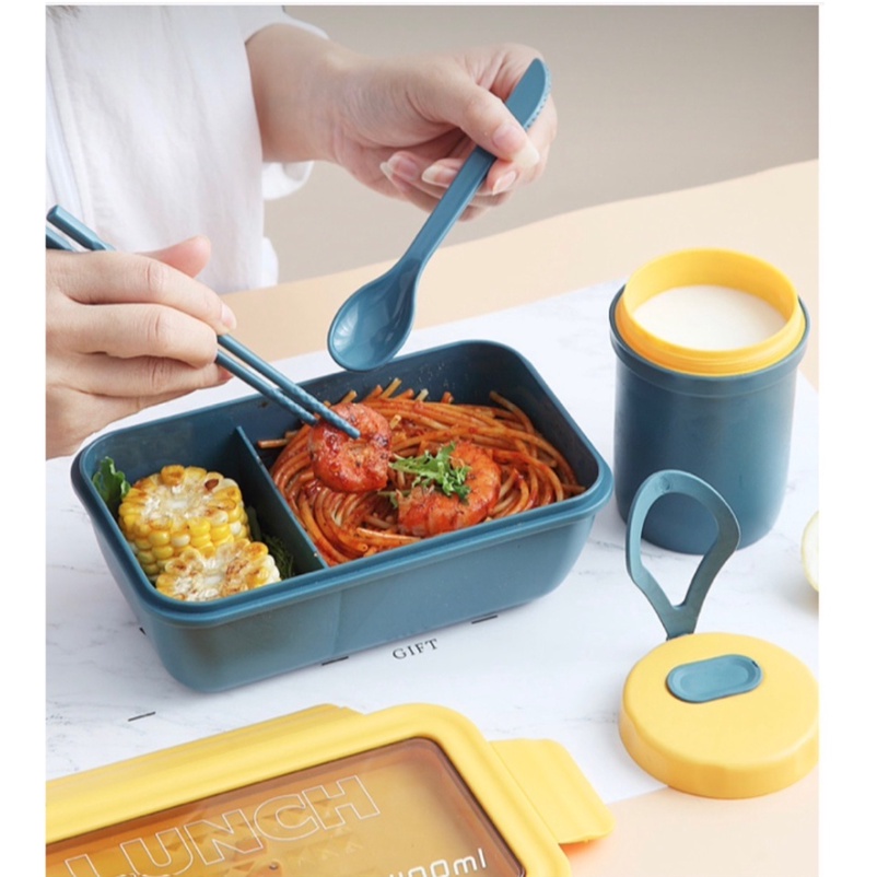 Kotak Makan Bento Anti Tumpah / Kotak Makan Bekal FREE Sendok Garpu Sumpit / Lunch Box Food Grade