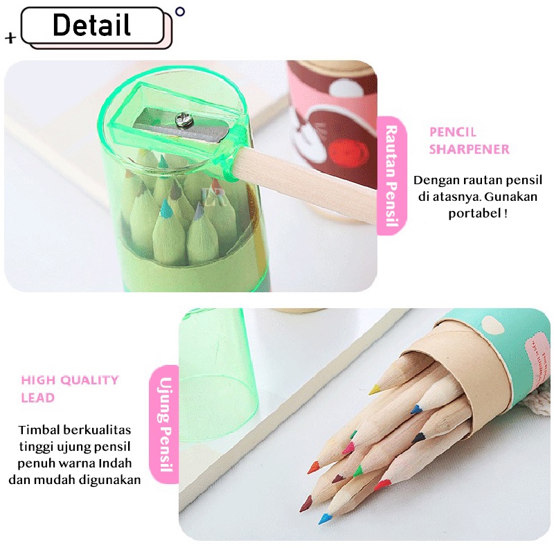 LNR Shop 12pcs/Set Pensil Warna Dilengkapi Peraut di Bagian Penutup Bentuk Tabung Mini Ramah Lingkungan Perlengkapan Sekolah Pensil Mewarnai Tidak Mudah Patah Tahan Lama Krayon Kuas Pen Pulpen Balpoin Crayon Alat Tulis Kotak Pensil