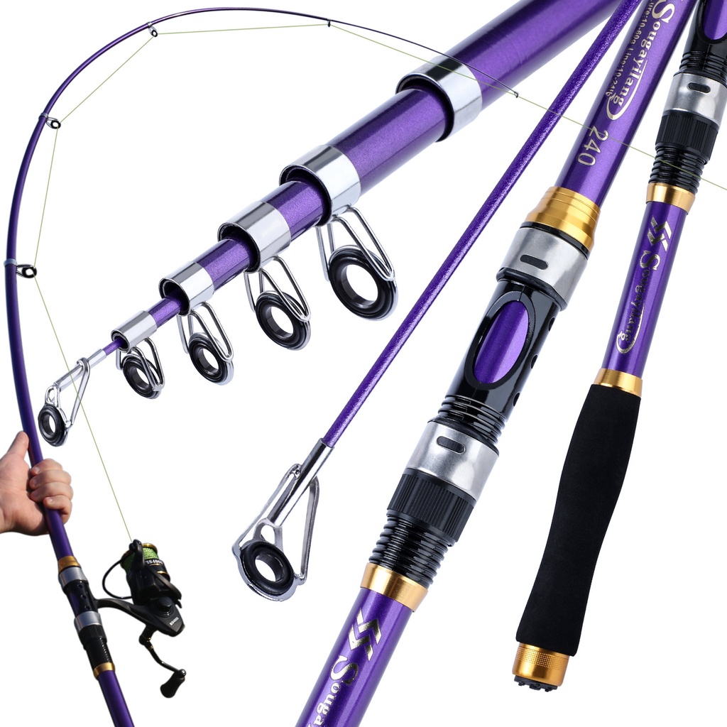 4 Warna Teleskopik Teleskopik Spining Fishing Rod Badan Batang Serat Kaca Dan Pegangan Pancing EVA Untuk Air Tawar (1.8m / 2.1m / 2.4m / 2.7m / 3.0m / 3.6m)