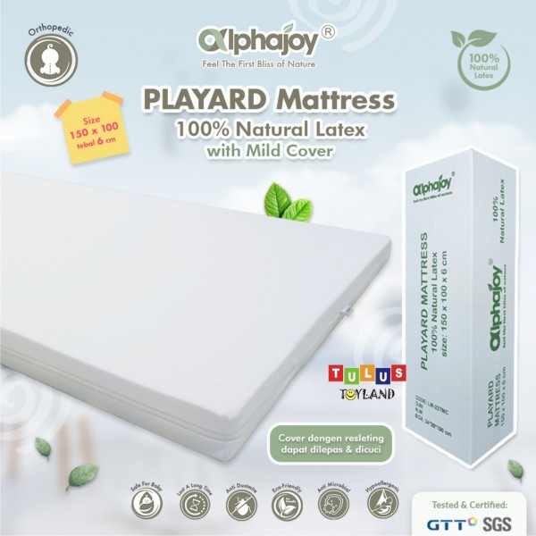 Alphajoy Playard Mattress Mild Cover 100% Natural Latex 150 x 100 cocok pagar lumba playmat 150x100 kasur di sofa bed baby fence alas tidur anak matras busa lateks box kayu bayi besar