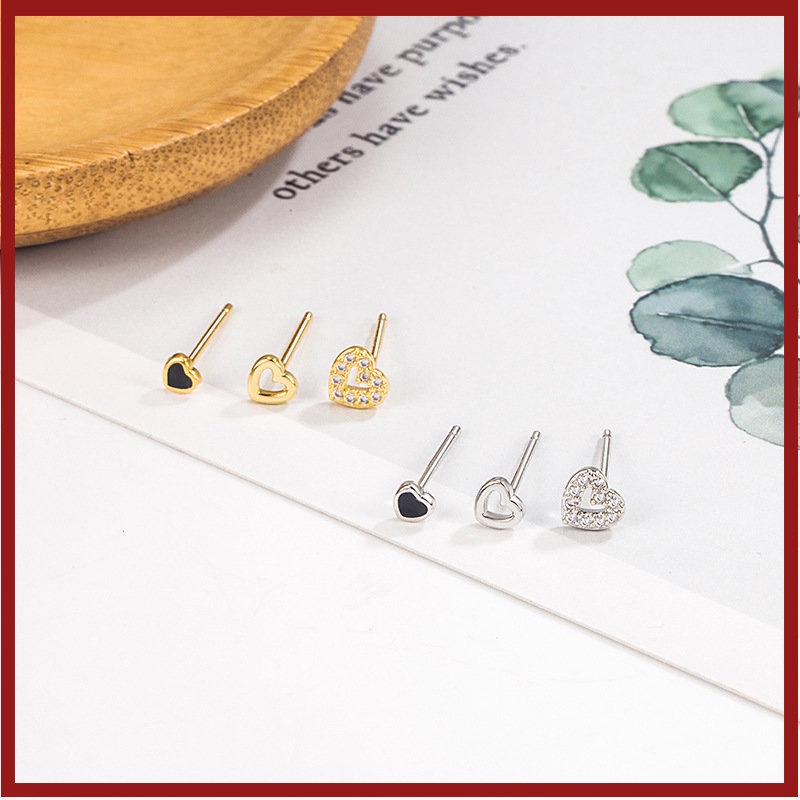 18k Emas K Berlian Cinta Hati Stud Earrings Wanita Kecil Indah Mini Telinga Tulang Stud U1160