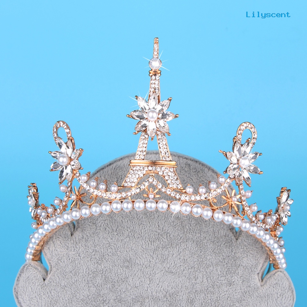 [LS]Gorgeous Eiffel Tower Berlian Imitasi Mahkota Wanita Royal Wedding Bridal Tiara Perhiasan