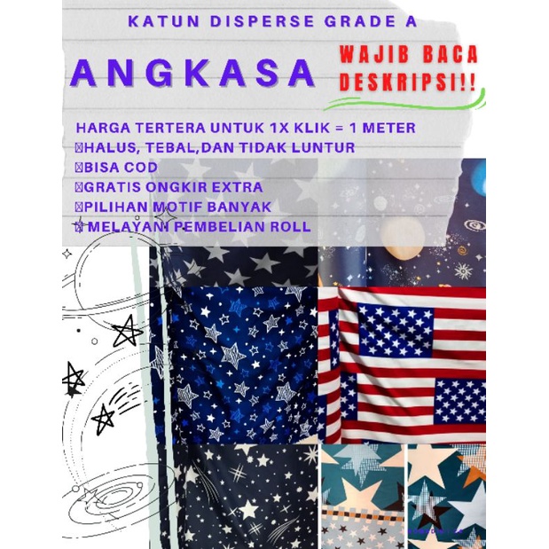 [ANGKASA 1 METER] Kain disperse meteran bulan bintang kain sprei polimikro great A