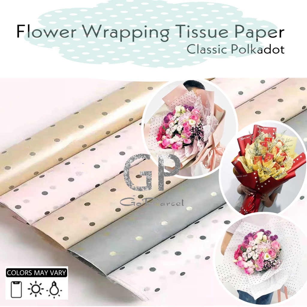 ( 5 Lembar ) CLASSIC POLKADOT - FLOWER WRAPPING TISSUE PAPER / KERTAS TISU / BUKET BUNGA / KERTAS BUNGA