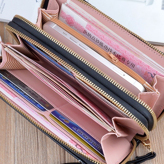 DOMPET PANJANG WANITA 2 RESLETING MUAT HP KULIT HITAM NICELA PREMIUM WA626B5 KOREA IMPORT REMAJA SLOT KARTU KOIN BRANDED KEKINIAN TALI PENDEK SIMPLE CEWEK MURAH FASHION BATAM