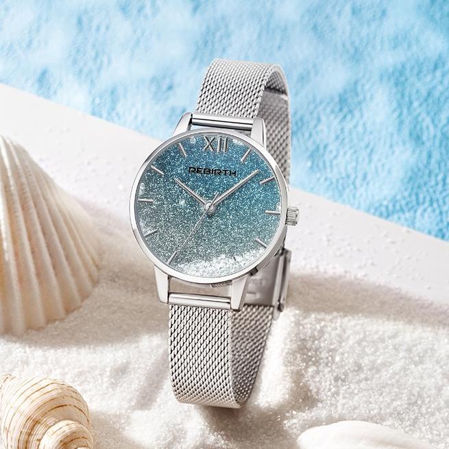 "MAN.10De22м" REBIRTH Jam Tangan Wanita Original Anti Air Pasir Apung Dial Santai Mode Tali Jala Jam