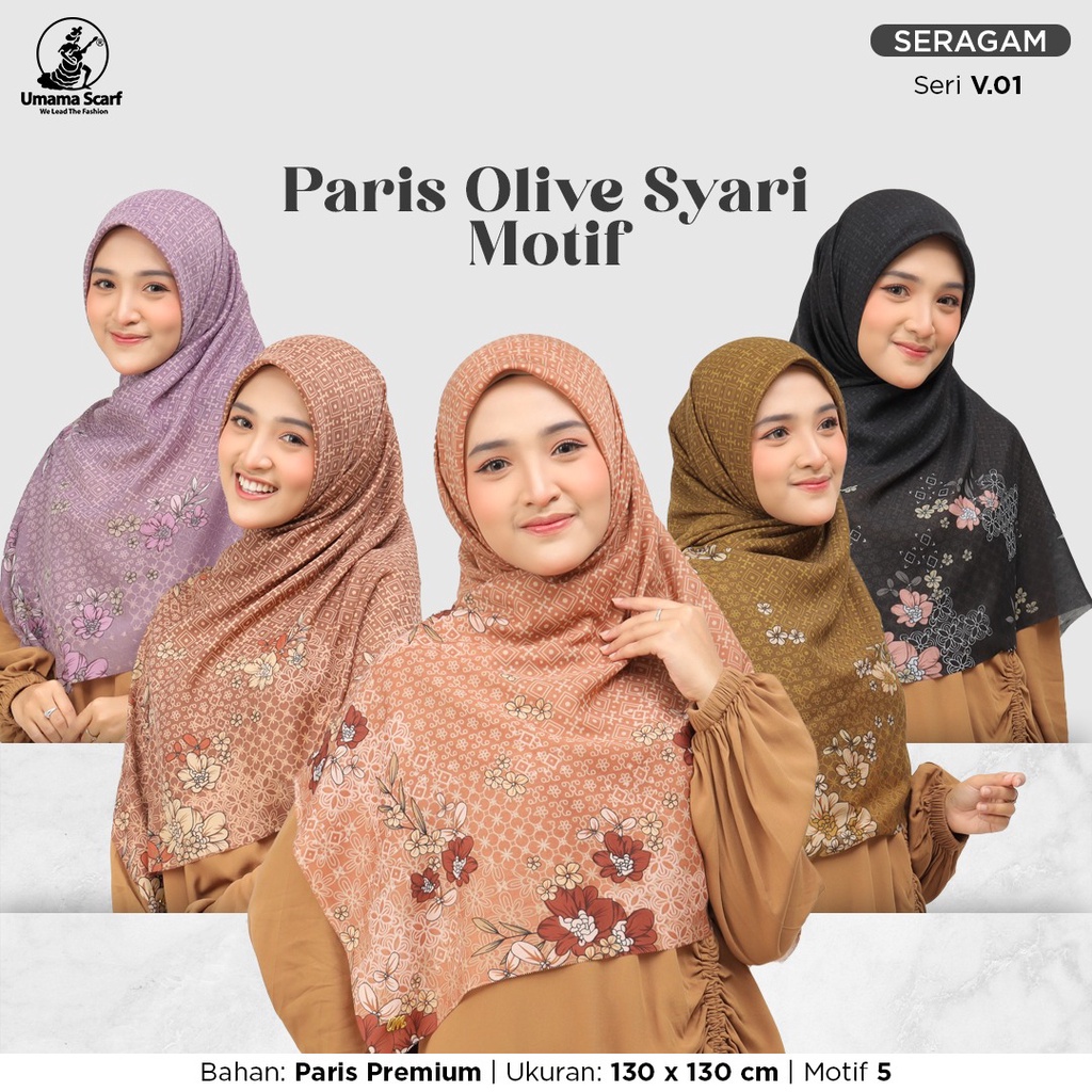 Kerudung PARIS OLIVE MOTIF SYARI Umama Scaf 130X130cm