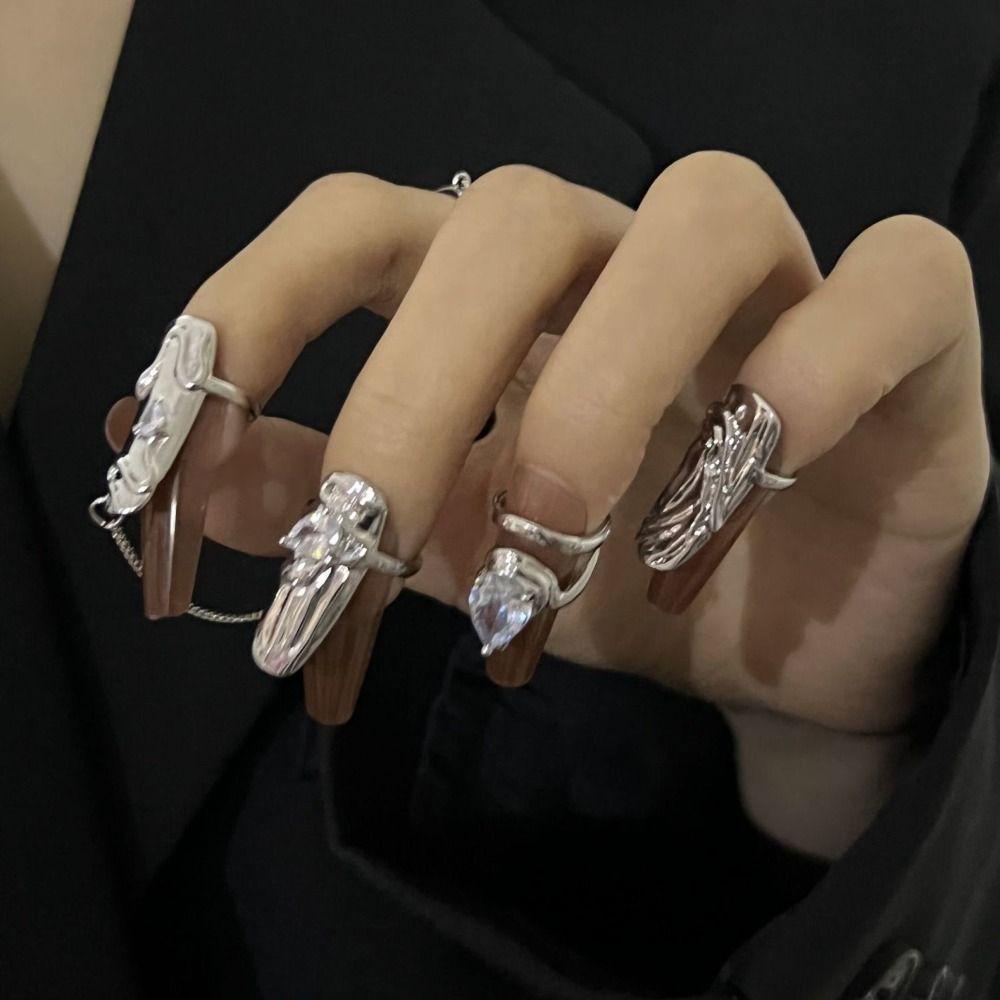 Mxbeauty Kuku Cincin Unik Adjustable Nail Art Cincin Baru Gaya Cina Paduan Hadiah Hari Valentine Logam Tidak Teratur Jari Cincin Set