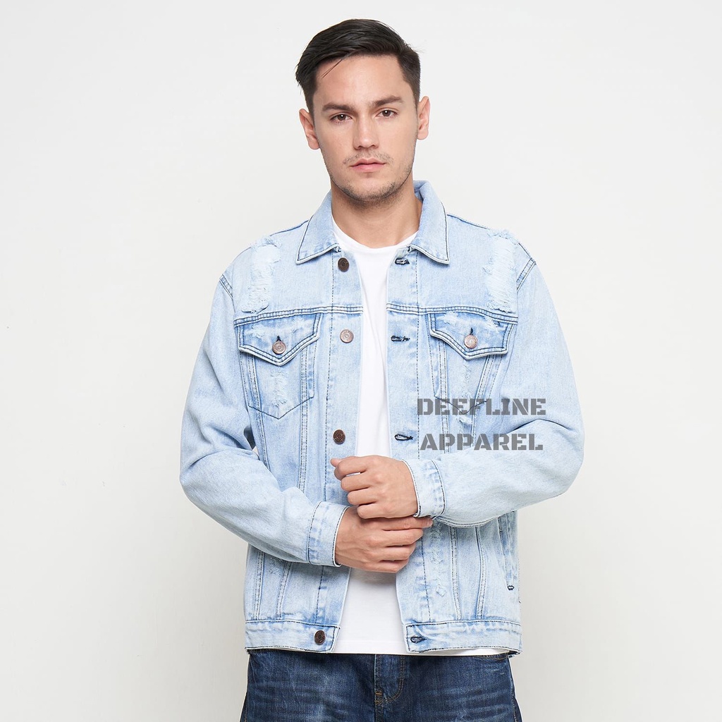 DEEFLINE - Jaket Jeans - Jaket Denim Pria - Jaket Ripped - Ice Blue