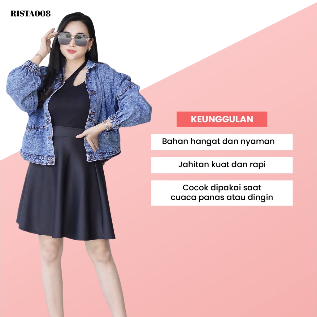 Elea Jacket Jeans Jaket Outer Atasan Wanita Outfit Remaja Ootd Hijab Kekinian Terlaris Termurah