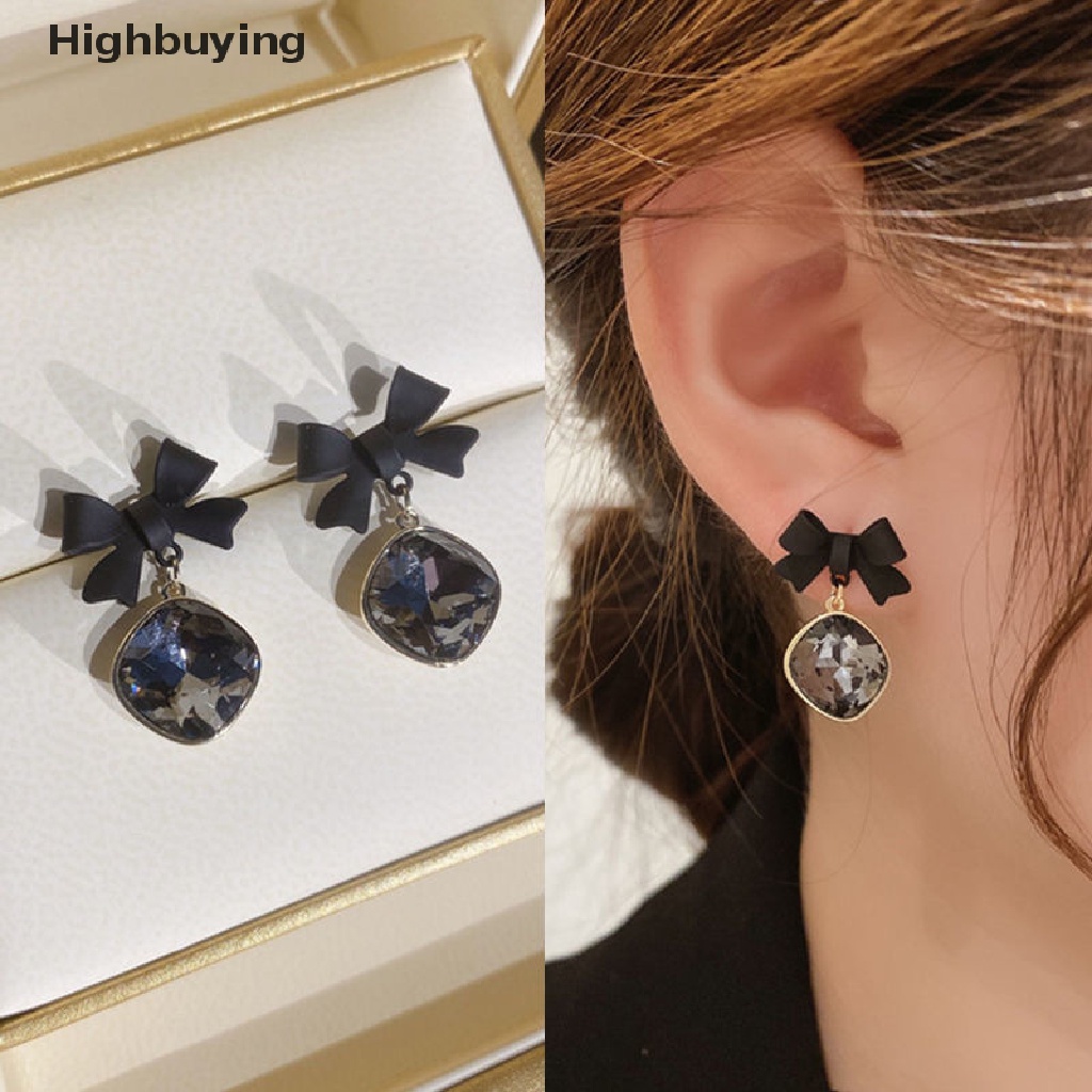 Hbid 1pasang Perhiasan Mystic Hitam Busur Menjuntai Anting Untuk Wanita Statement Square Earrings Pesta Wanita Hadiah Ulang Tahun Pesona Perhiasan Glory