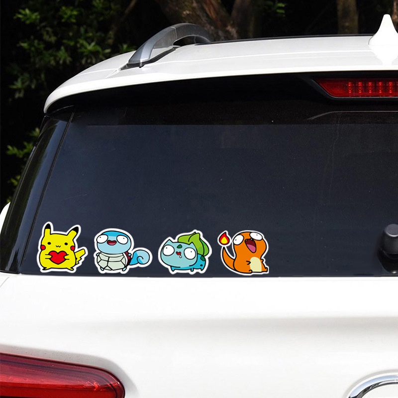 Pikachu Squirtle Psyduck Psyduck Charmander Bulbasaur Stiker Reflektif Pokémon Kartun Mobil Sepeda Motor Kartun Lucu Versi Q Stiker Decal Dekoratif Tahan Air