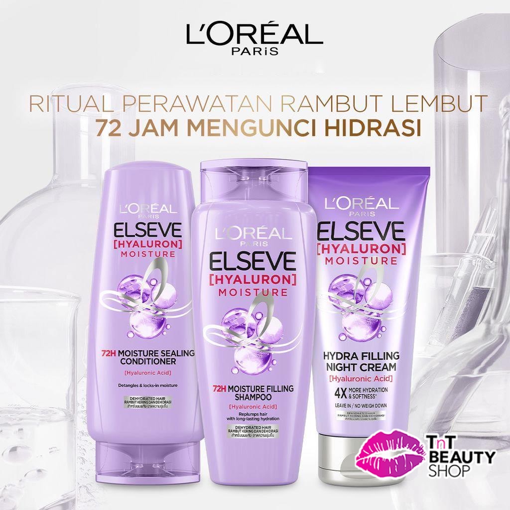 L’Oréal Paris ELSEVE Hyaluron Moisture Shampoo - Conditioner 280 ml - Hydra Filling Night Cream 150 ml (Hyaluronic Acid 72 Jam Mengunci Hidrasi Rambut) | LOREAL - TnT Beauty Shop