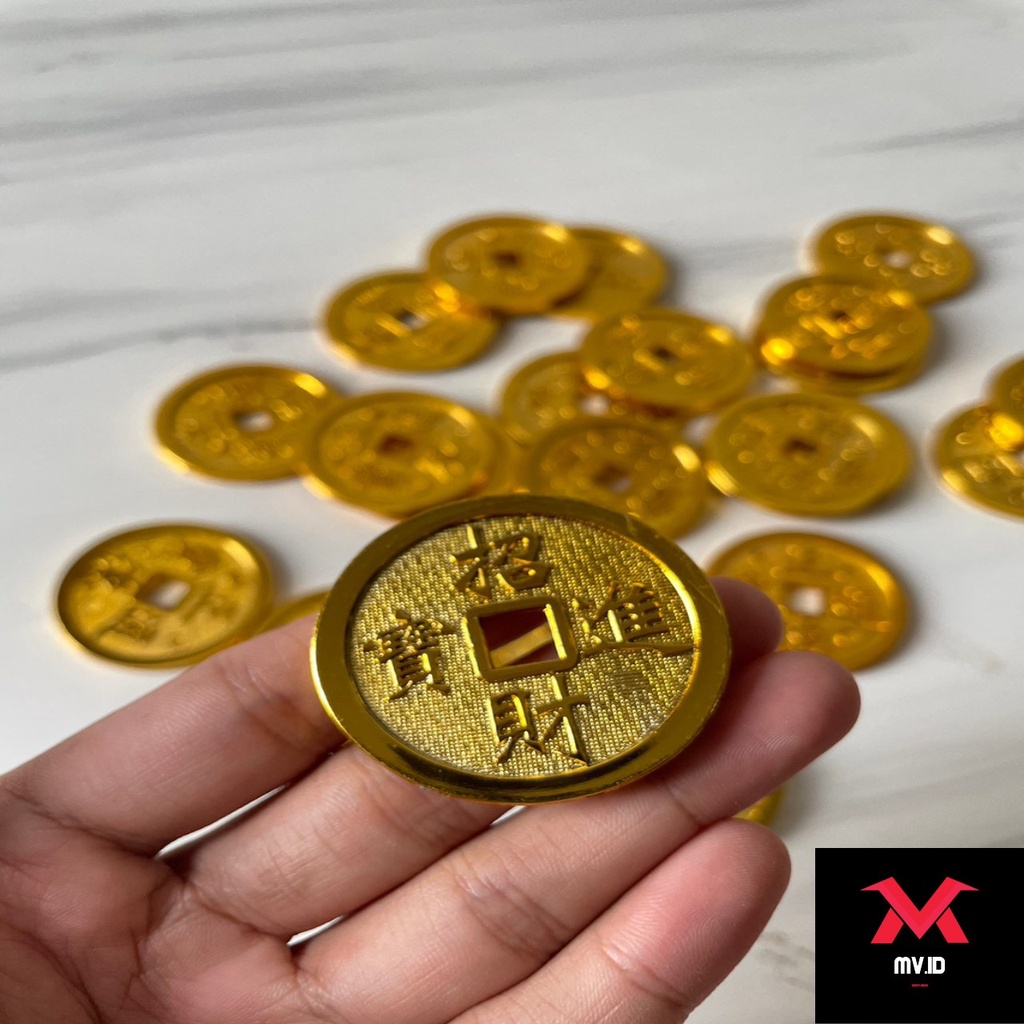 MV.idOfficial Dekorasi Koin Emas Hiasan Imlek Uang Gold Sincia Fu Rejeki Keberuntungan Hiasan Parcel