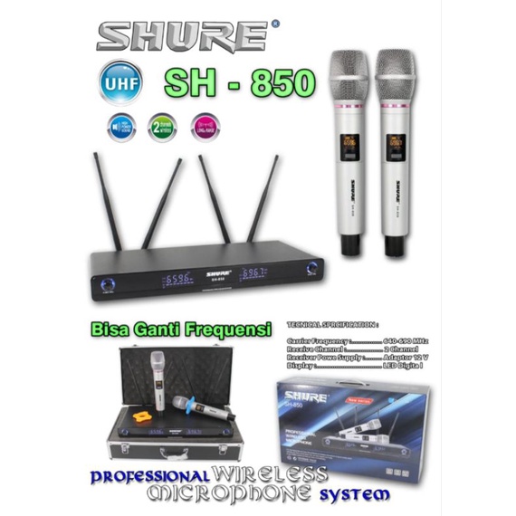Mic Wireless Shure Sh850 Mikropon Sh 850 Mikrofon Sh-850 free koper
