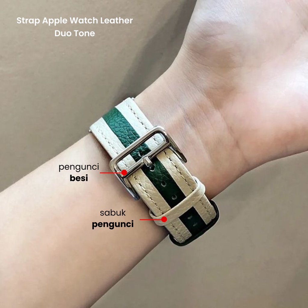 Apple Watch Tali Strap Jam Tangan iWatch 7 6 5 4 3 SE Kulit/Leather Premium Duo Tone