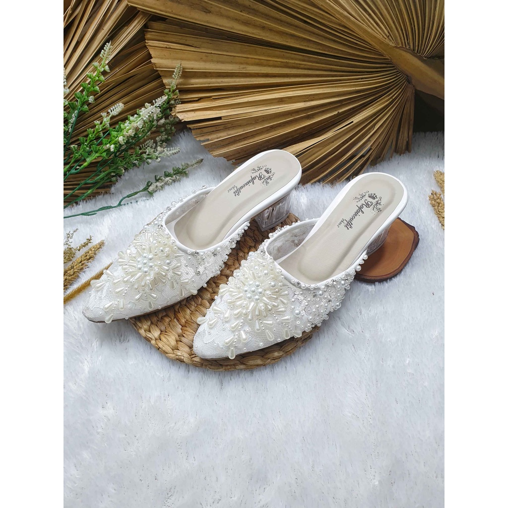 Sepatu wedding cantik Cheryl putih hak kaca 5 cm