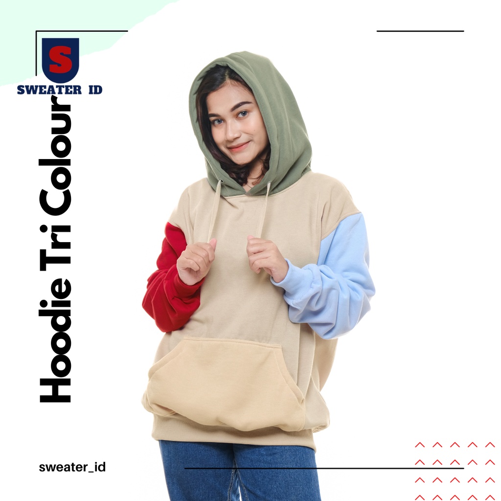 SWEATER_ID Hoodie Jumper Tri Colour Pria Wanita Fleece Tebal Premium