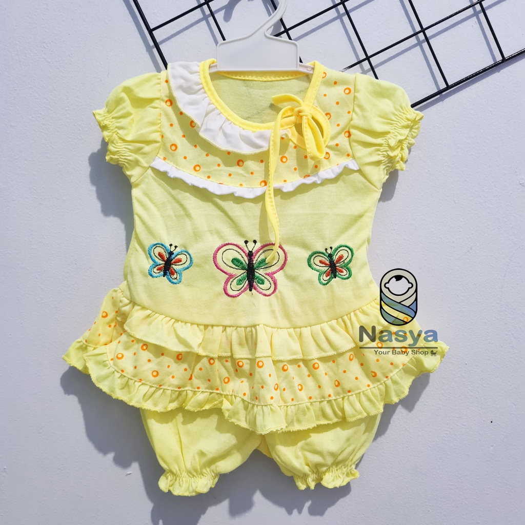 [N-076] Baju bayi Lengan Pendek / setelan baju bayi bermotif MURAH (3-6 bulan)